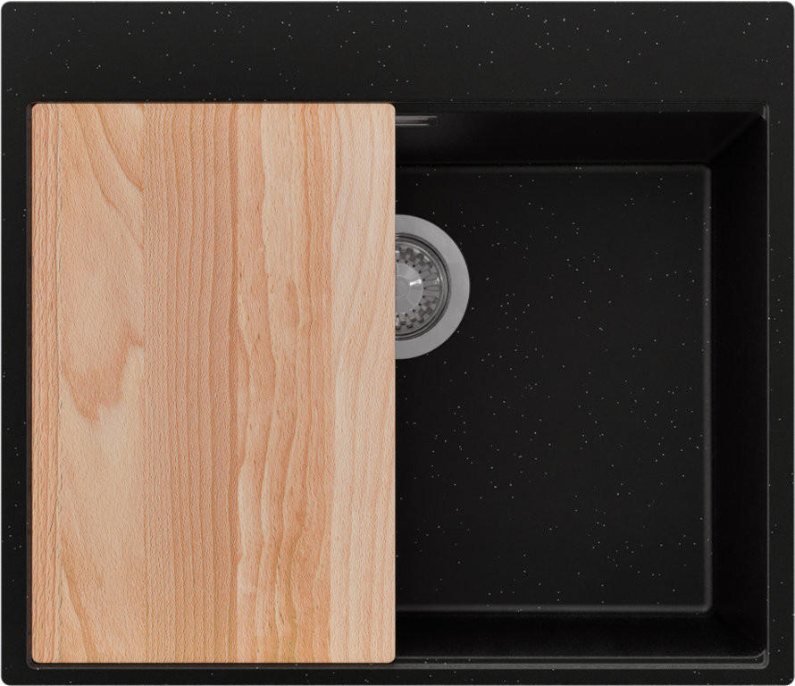 SPÜLBECKEN Oslo, 2-er set Schwarz Metallic 58/50 cm 1 Becken + Ablauf-Set + Schneidebrett ab 60er Unterschrank - Chromfarben/Schwarz Hochglanz, Kunststoff (58/20/50cm) - Primagran