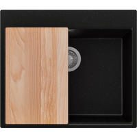 SPÜLBECKEN Oslo, 2-er set Schwarz Metallic 58/50 cm 1 Becken + Ablauf-Set + Schneidebrett ab 60er Unterschrank - Chromfarben/Schwarz Hochglanz, Kunststoff (58/20/50cm) - Primagran