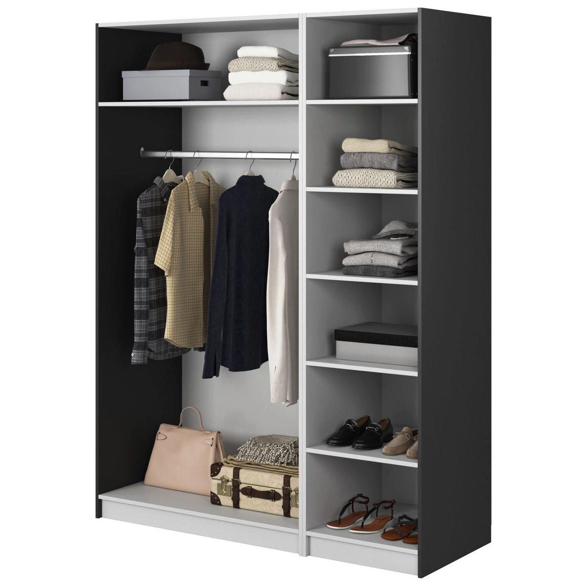 KLEIDERSCHRANK Frame Schwarz 150 cm - Goldfarben/Schwarz, Holzwerkstoff/Metall (150/200.5/57cm) - Selsey