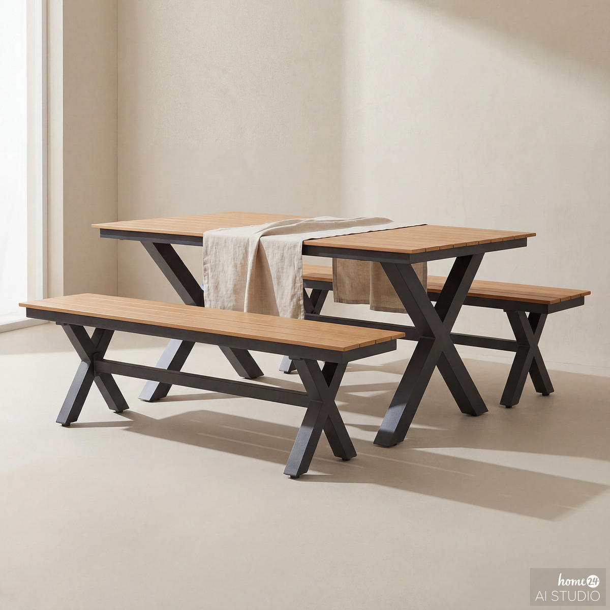 GARTENSITZGRUPPE - Aluminium / Kunststoff - Schwarz / Braun - 3-teilig - Schwarz/Braun, Kunststoff/Metall - home24