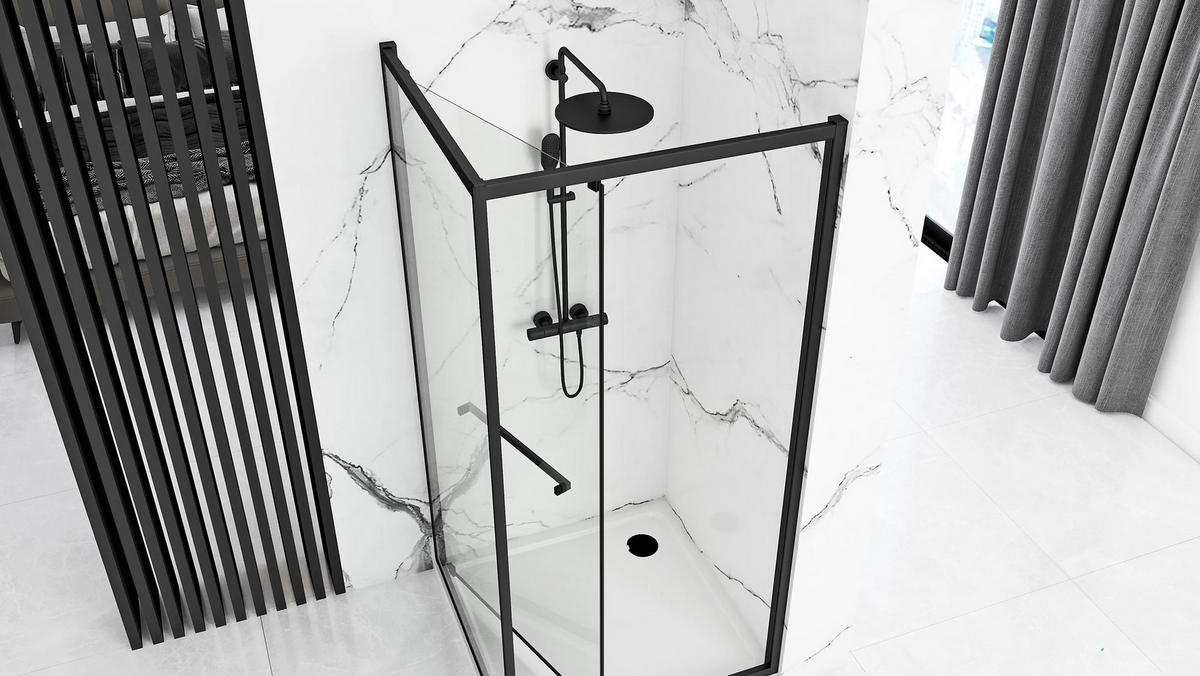DUSCHKABINE Rea Space In Black 80x100 ohne Duschwanne - Schwarz, Glas (80/100/195cm) - REA