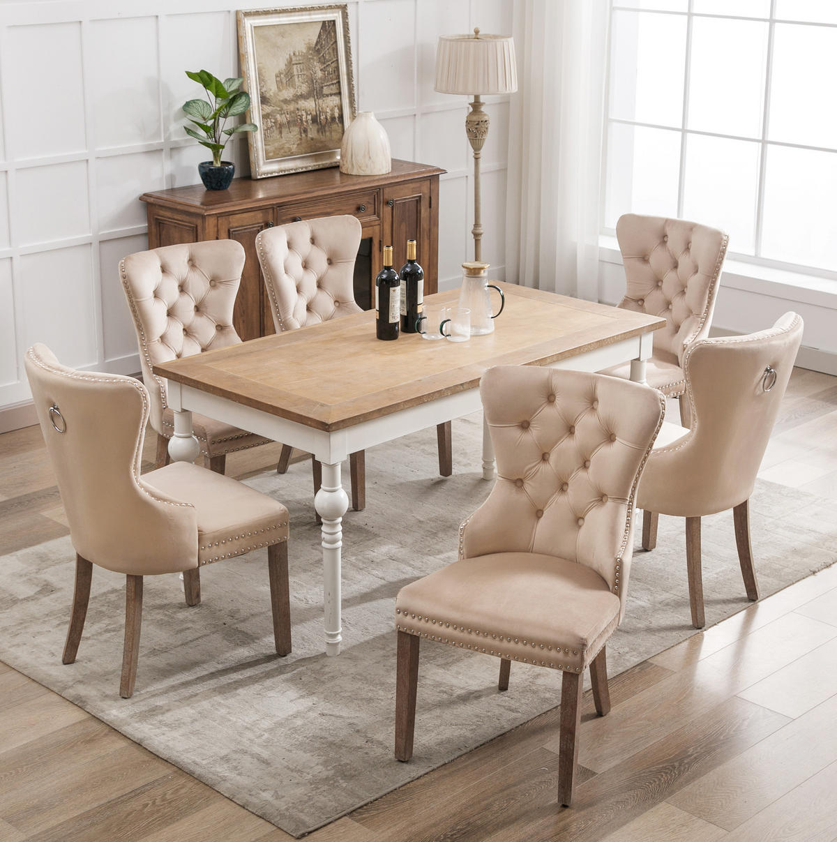ESSZIMMERSTUHL gepolstert ca. 53 x 46,5 x 95 cm Samt Beige 6er-Set - Beige, Holz (46.5/95/53.2cm) - Meubliv