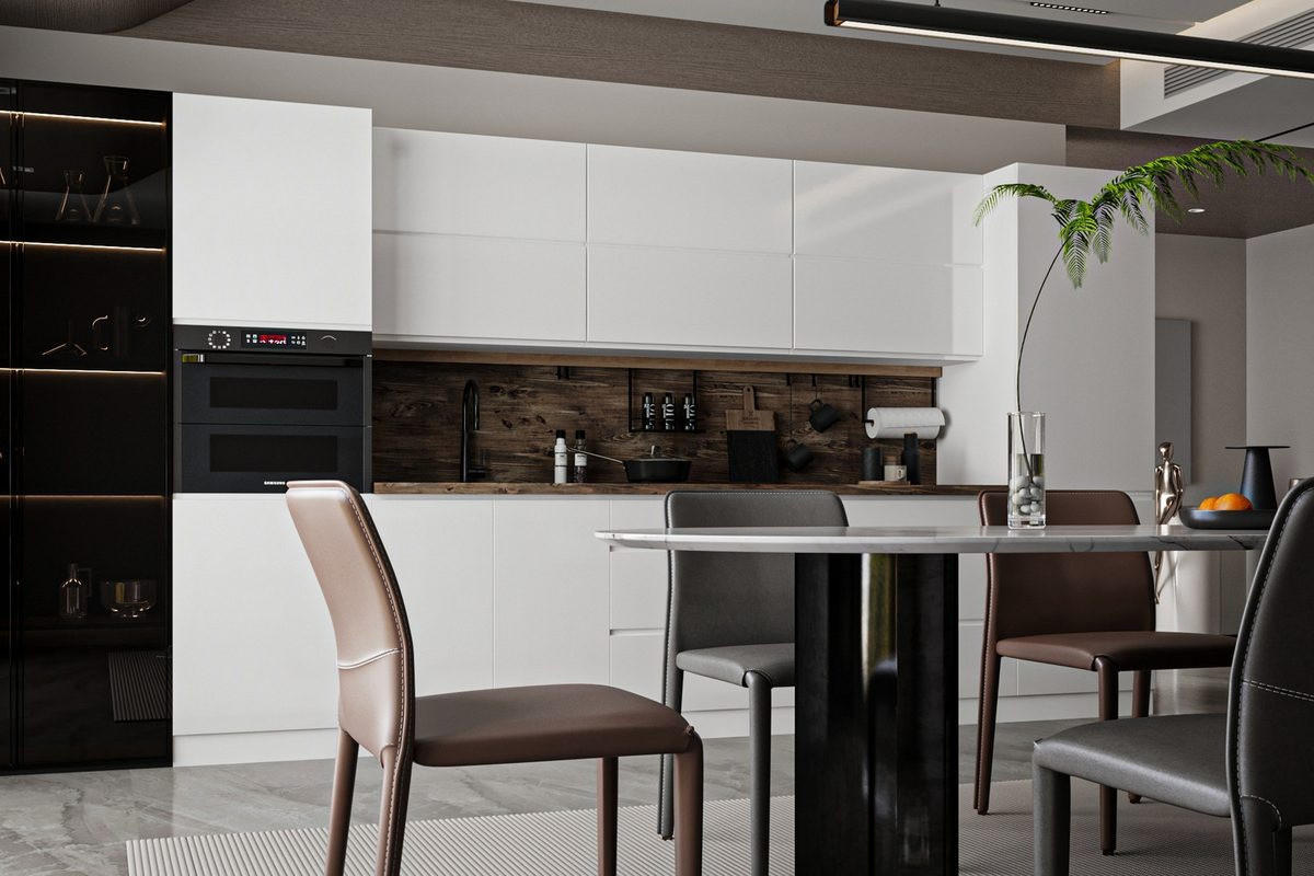 KÜCHENZEILE 360 cm Aspen K47-M360 in Weiß / Hochglanz - Weiß, Holz (360/212/60cm)