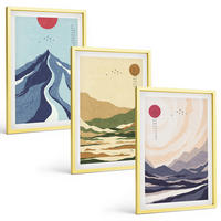 BILDER SET 3er Set - 40x60 cm Goldrahmen - Pastellfarbene Berge im Japandi-Stil - Goldfarben, Kunststoff (40/60cm) - TULUP