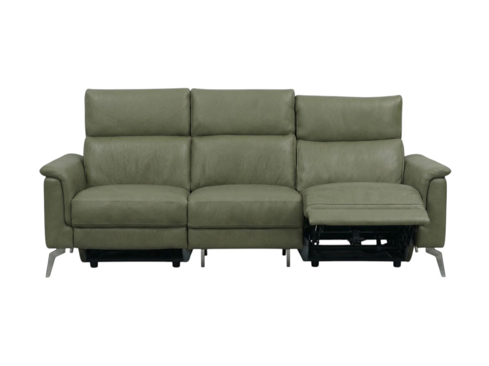 3-SITZER Sofa Borea Echtleder mit 1 x Relaxfunktion Olivgrün - Olivgrün, Leder/Metall (220/102/98cm)