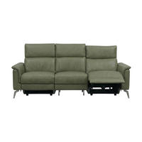 3-SITZER Sofa Borea Echtleder mit 1 x Relaxfunktion Olivgrün - Olivgrün, Leder/Metall (220/102/98cm)