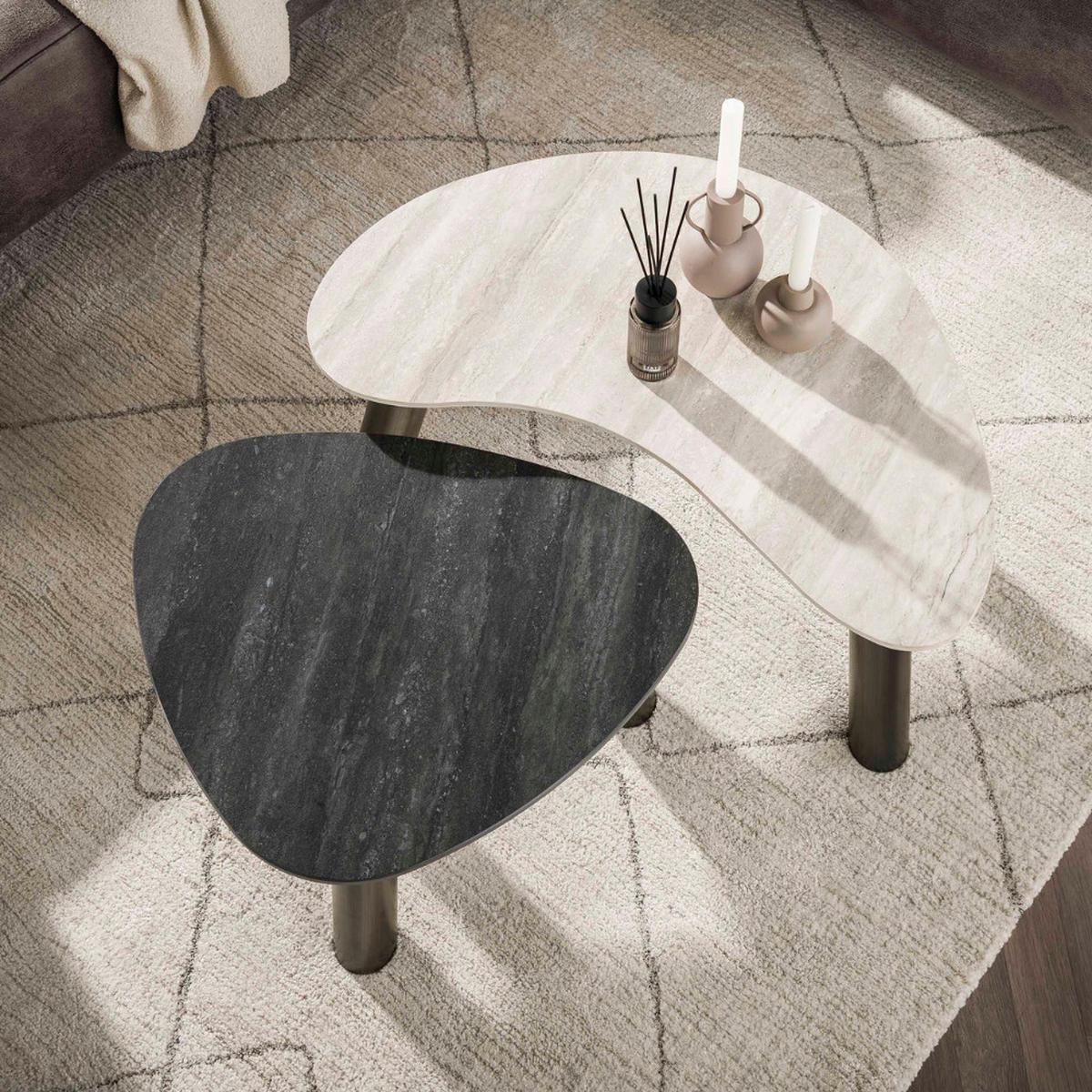 COUCHTISCH-SET TWIN BICOLORE Organische Satztische in 3D-Keramik - Anthrazit/Beige, Keramik (75/88/41cm) - alesvelt