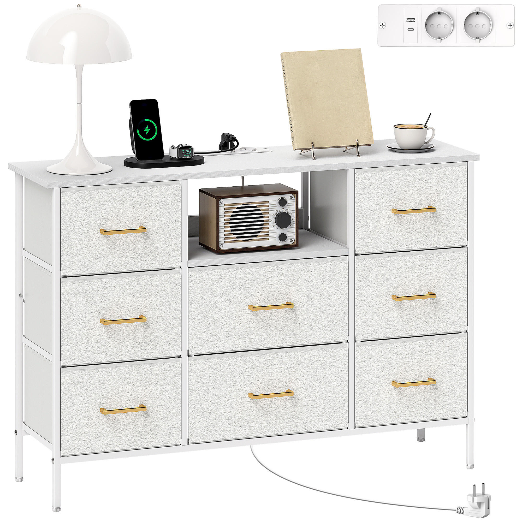 KOMMODE Cremeweiß 110/30/76 cm mit 8 Schubladen - Creme, Metall (110/76/30cm) - PANGIVO