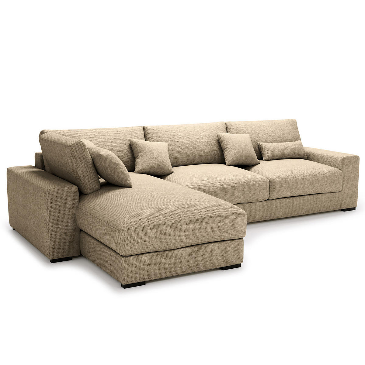 ECKSOFA mit Longchair - Beige/Schwarz, Kunststoff/Textil (340/205cm) - home24