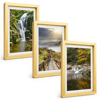 BILDER SET 3er Set - 20x30 cm Goldrahmen - Wasserfälle, Berge, Wolken, Herbst - Goldfarben, Kunststoff (20/30cm) - TULUP