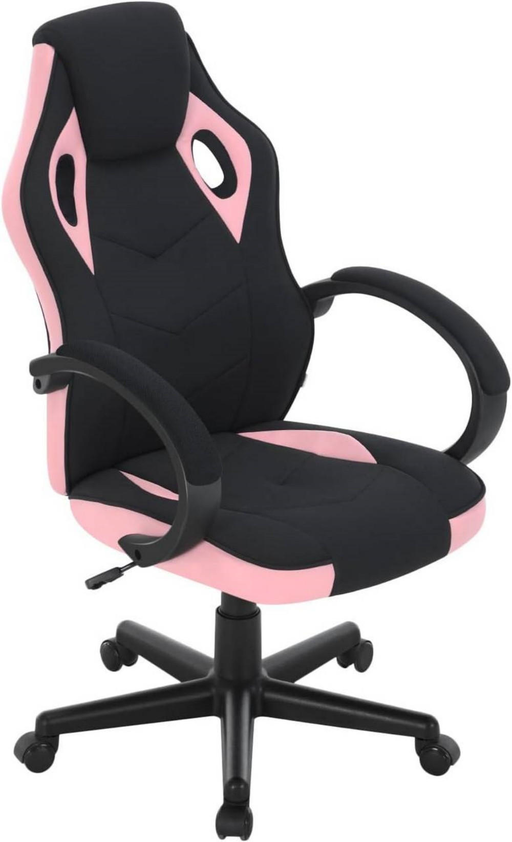 GAMINGSTUHL mit Kopfkissen, Mesh-Gewebe, Rosa+Schwarz - Schwarz/Rosa, Textil/Metall (62/104/72.5cm) - Woltu