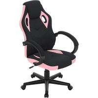 GAMINGSTUHL mit Kopfkissen, Mesh-Gewebe, Rosa+Schwarz - Schwarz/Rosa, Textil/Metall (62/104/72.5cm) - Woltu