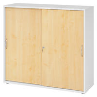 SCHIEBETÜRENSCHRANK - 3 Ordnerhöhen 40/120/110 cm in Weiß/Ahornfarben Bogengriff (Metall) - Ahornfarben/Weiß, Holzwerkstoff (120/110/40cm) - bümö