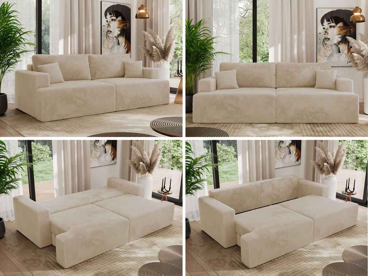 4-SITZER SOFA VIRELLA Creme Plüsch - Creme/Schwarz, Textil (240/88/115cm) - MKS
