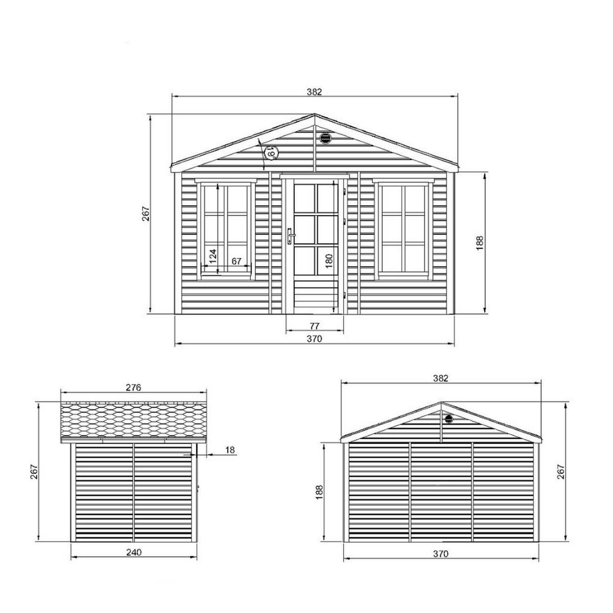 GARTENHAUS HOLZ M734 370 x 240 cm - Naturfarben, Holz (382/267/276cm) - Timbela