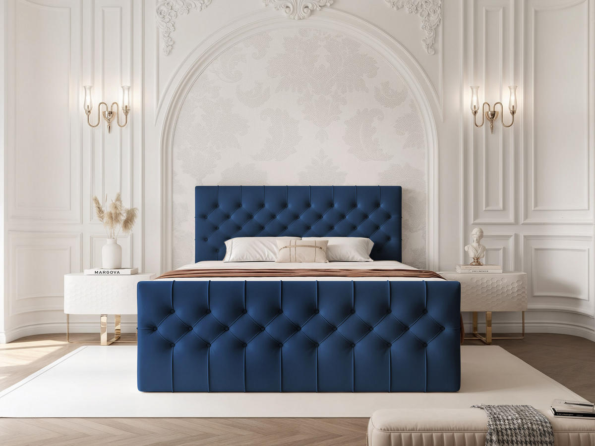 BOXBETT JOLIE 120x200 cm mit Matratze, Blau - Blau, Textil (120/200cm) - Idohome