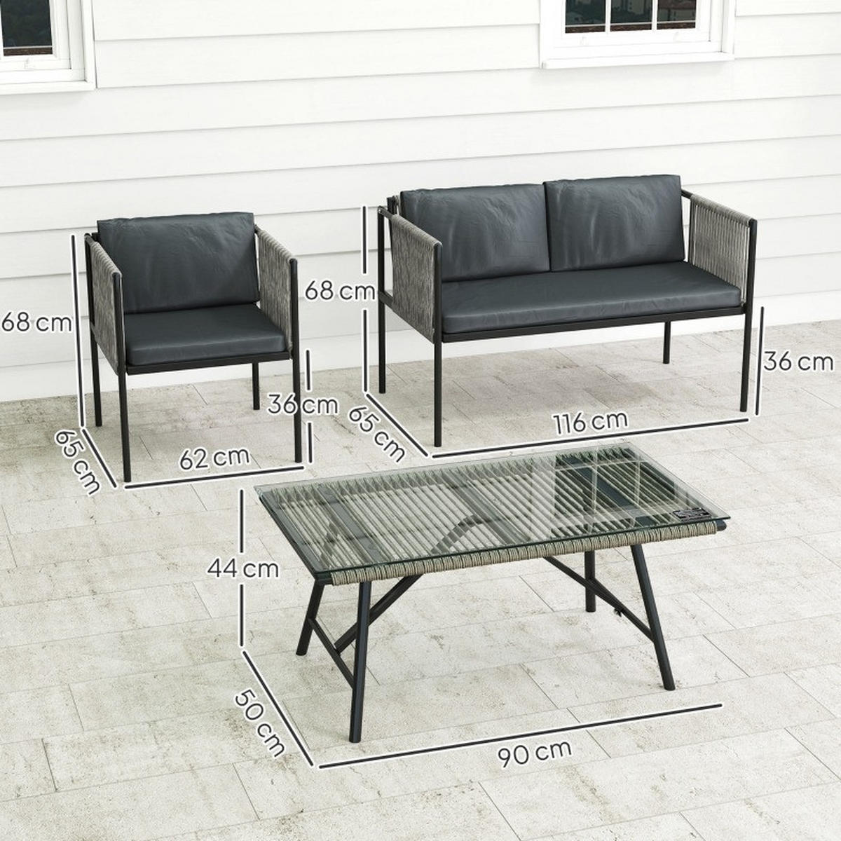 LOUNGEGARNITUR 116/65/68 cm Grau aus Rattan 4er Set - Grau, Naturmaterialien - OKMYHOME