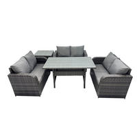 SITZGRUPPE mit Esstisch,Zweisitzer,Hocker Polyrattan 6-Sitzer - Dunkelgrau/Grau, Glas/Kunststoff - Fimous