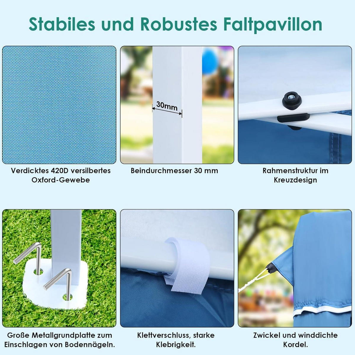 FALTPAVILLON 3x6 m mit 4 Seitenteilen und 6 Sandsäcken, wasserdicht, UV-Schutz 50+ - Blau, Textil (300/270/600cm)
