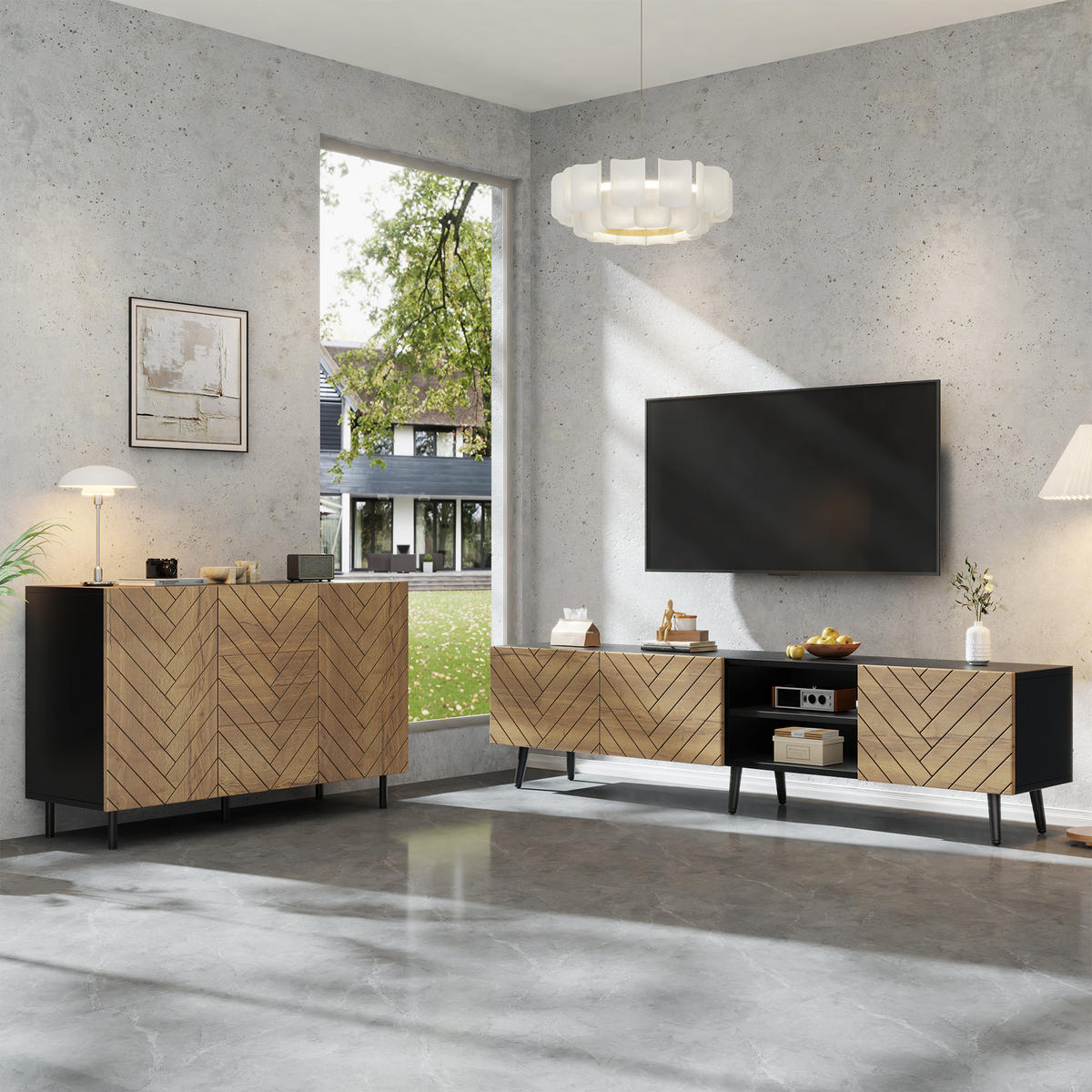 WOHNWAND Sideboard Holzoptik Wohnzimmer Schrank - Naturfarben, Holzwerkstoff (180/45/33.5cm) - FLIEKS