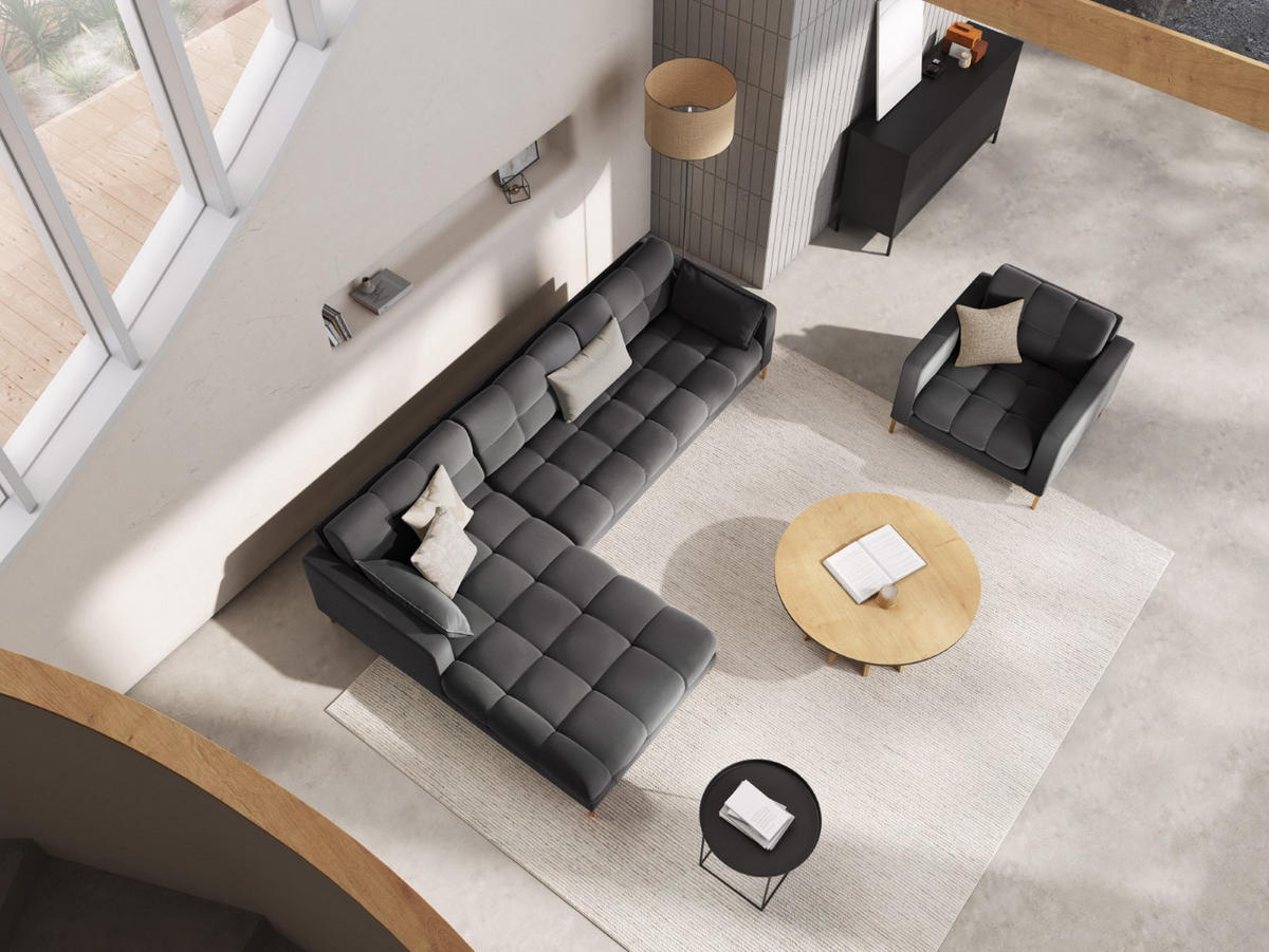 ECKSOFA links Mamaia aus Samt dunkelgrau 5 Sitzplätze - Dunkelgrau, Textil (185/293cm) - Micadoni