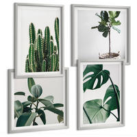 BILDER SET 4er Set - 50x50 cm & 40x60 cm Silberner Rahmen - Ästhetik tropischer Pflanzen - Silberfarben, Kunststoff (50/50cm) - TULUP