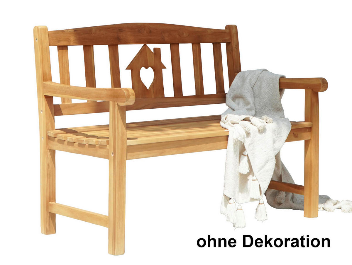 GARTENBANK Olena 2-Sitzer mit Haus und Herz Terrassenbank - Braun, Holz (64/89/120cm) - DELUKE