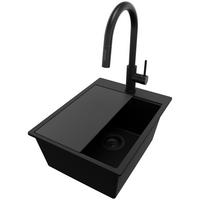 GRANITSPÜLE Oslo, 2-er set Alles Schwarz 38/50 cm 1 Becken + Küchenarmatur 40/20 cm + Ablauf-Set + Schneidebrett ab 40er Unterschrank - Schwarz, Kunststoff (38/20/50cm) - Primagran