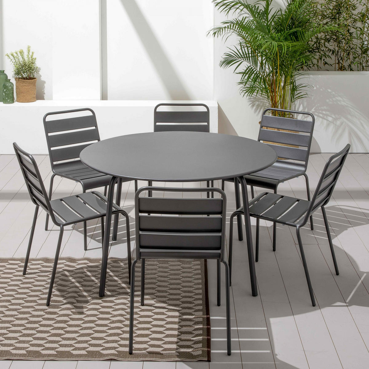 GARTENSET 7-tlg., Grau - Grau, Metall - Oviala