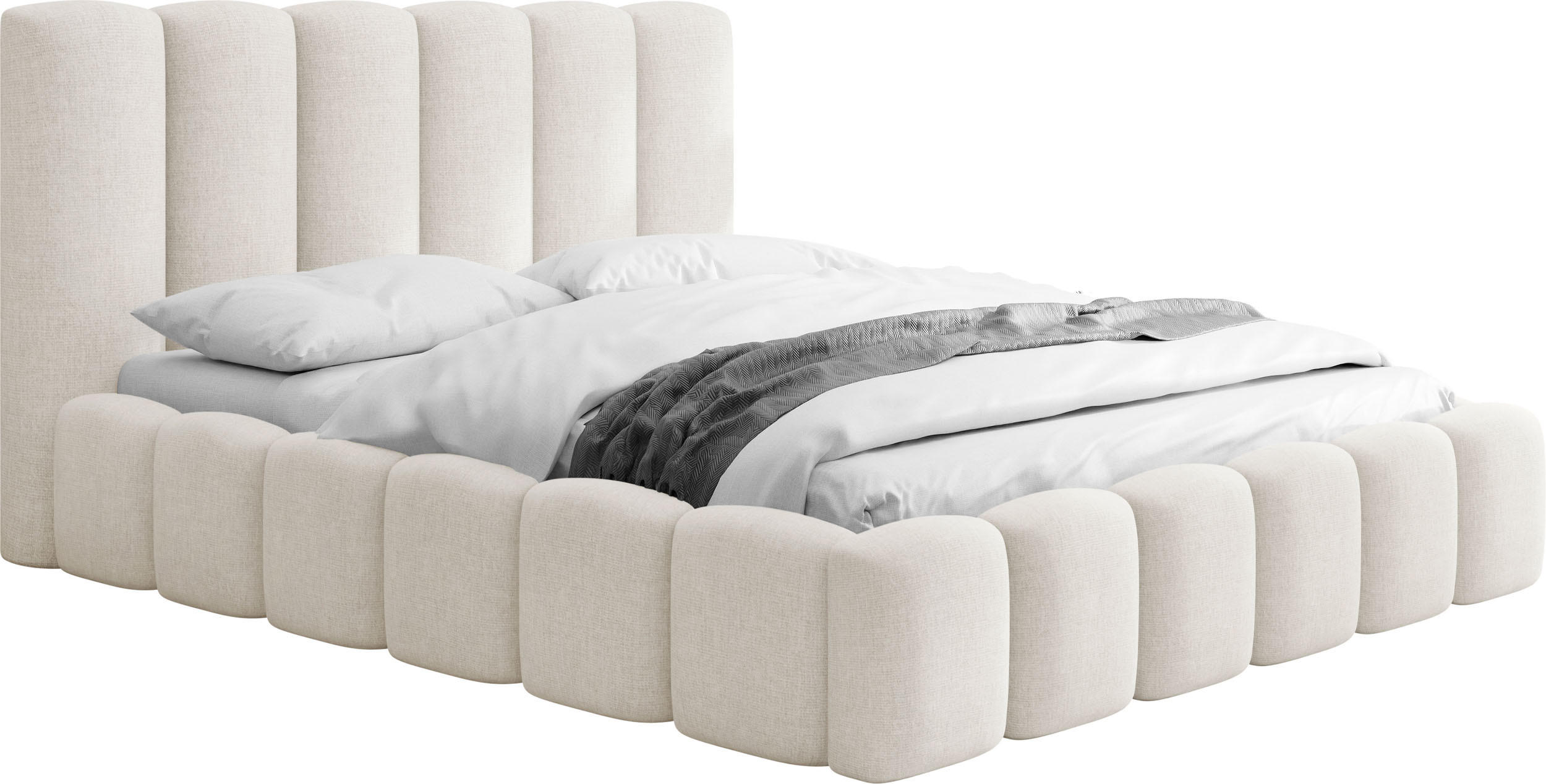 POLSTERBETT Serenity mit Bettkasten & Lattenrost in Creme Chenille 200 x 200 cm - Birkefarben/Creme, Holzwerkstoff/Kunststoff (200/200cm) - WFL GROUP