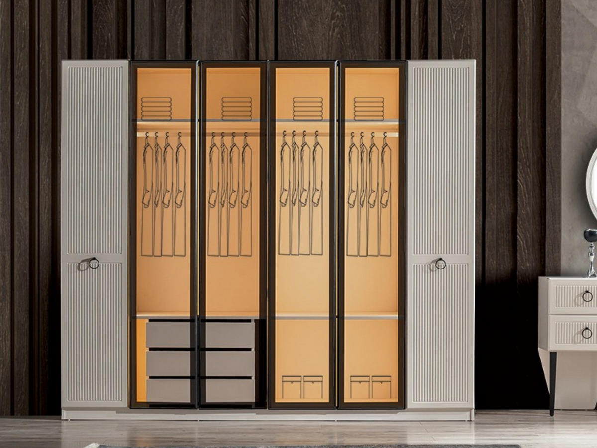 KLEIDERSCHRANK Rubato 6 trg. - Creme, Holzwerkstoff (260/225/63cm)