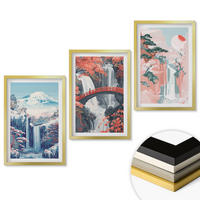 WANDBILDER 3er Set - 40x60 cm Goldrahmen - Wasserfälle, Berge, Brücken, Bäume - Goldfarben, Kunststoff (40/60cm) - ArtPrintCave