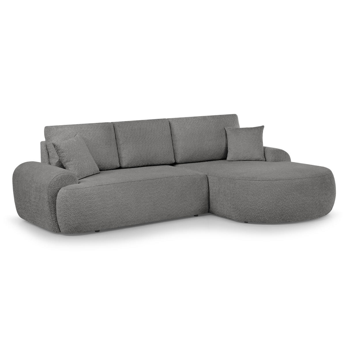 ECKSOFA Teddy L Grau, Bouclé-Stoff, rechts - Schwarz/Grau, Textil (270/170cm) - Beautysofa
