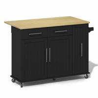 KÜCHENINSEL DE-41311 120/40-65/90 cm mit Drop-Leaf-Arbeitsplatte und 3-Tier-Organizer Schwarz - Schwarz, Holzwerkstoff (120/90/40cm) - ComfortXL