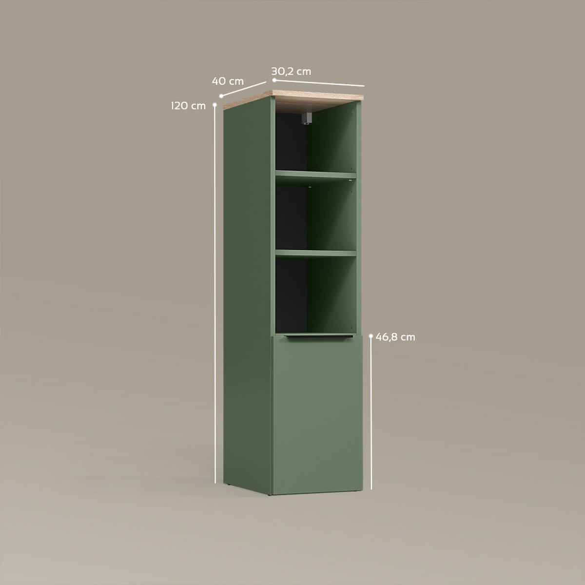 UNIVERSALSCHRANK Piave Grün mit einer Tür - Grün, Holzwerkstoff (30.2/120/40cm) - Livinity®