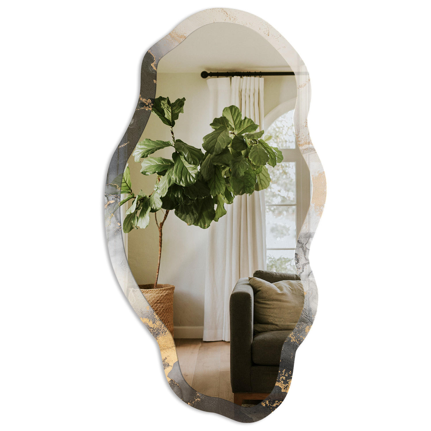 SPIEGEL 90x45 cm asymmetrisch mit Druck - Abstrakte Flecken - Transparent, Glas (45/90/0.4cm) - TULUP