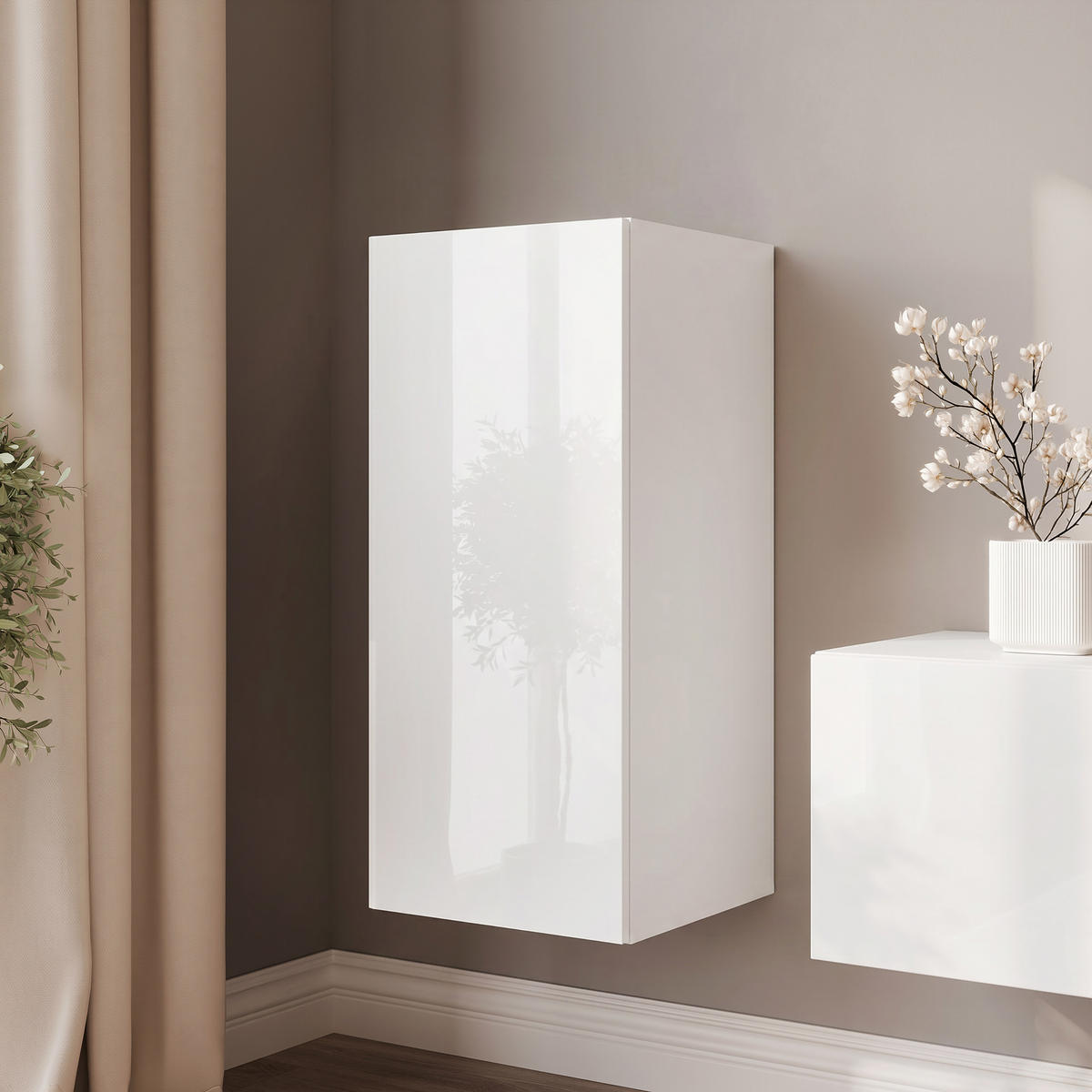 HÄNGESCHRANK ANGEL LINE 40/40/90 cm Weiß Hochglanz - Weiß Hochglanz, Holzwerkstoff (40/90/40cm) - Idohome