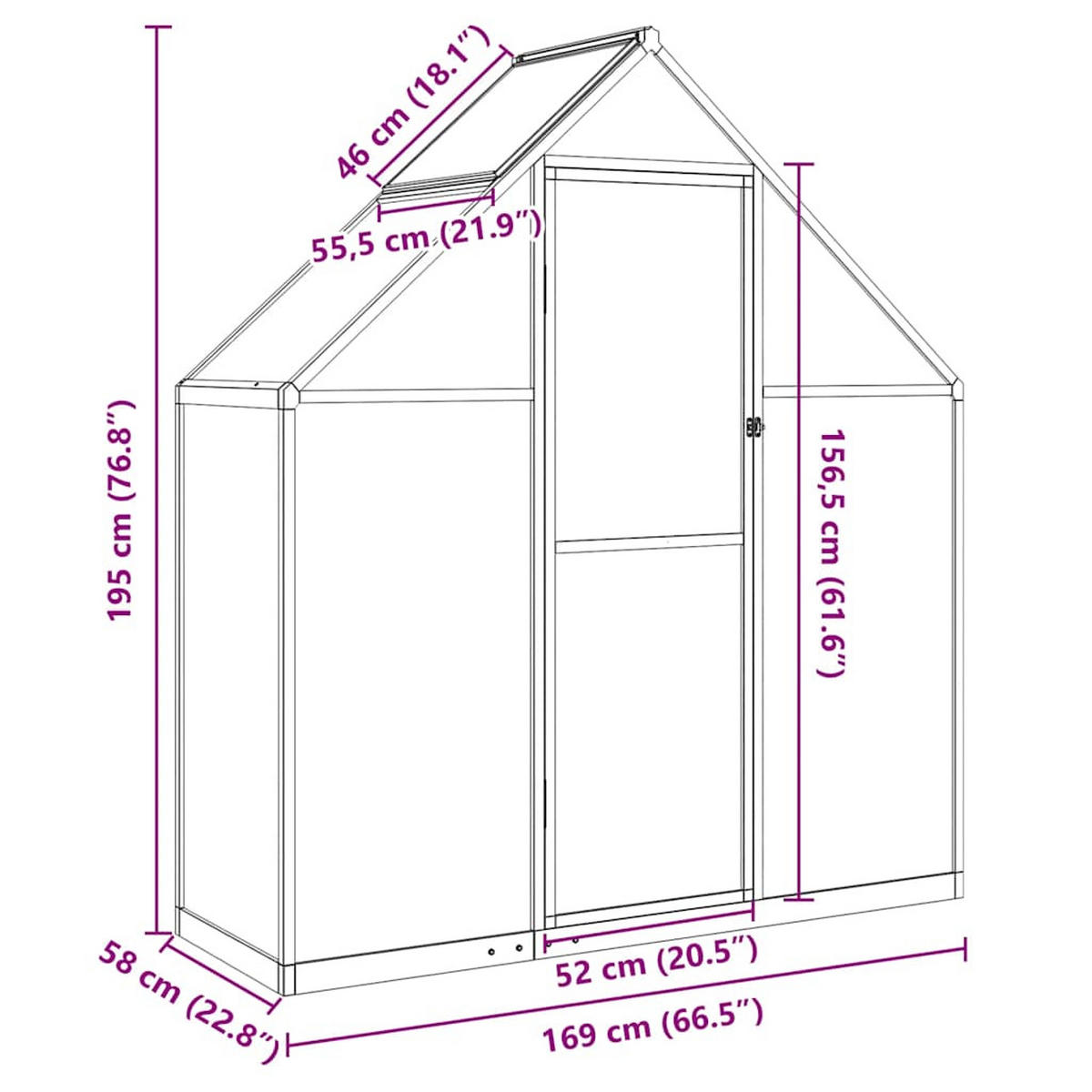 GEWÄCHSHAUS Mit Fundamentrahmen Anthrazit 169/58/195 Cm Alu - Anthrazit, Metall (169/195/58cm) - vidaXL