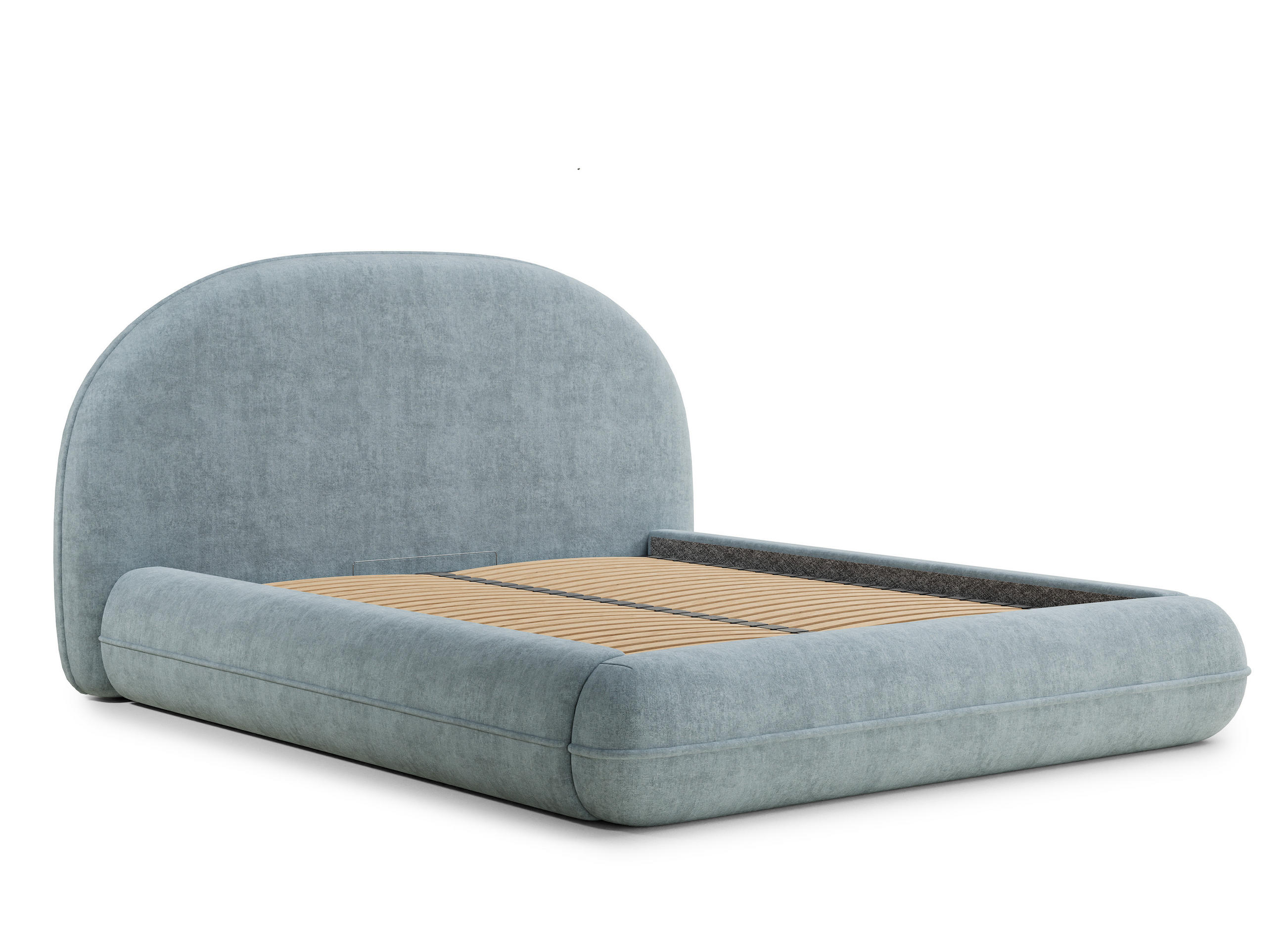 POLSTERBETT Koji Hellblau 180/200 cm im Chenille-Stoff - Schwarz/Naturfarben, Holz/Holzwerkstoff (180/200cm) - Maison de Reve