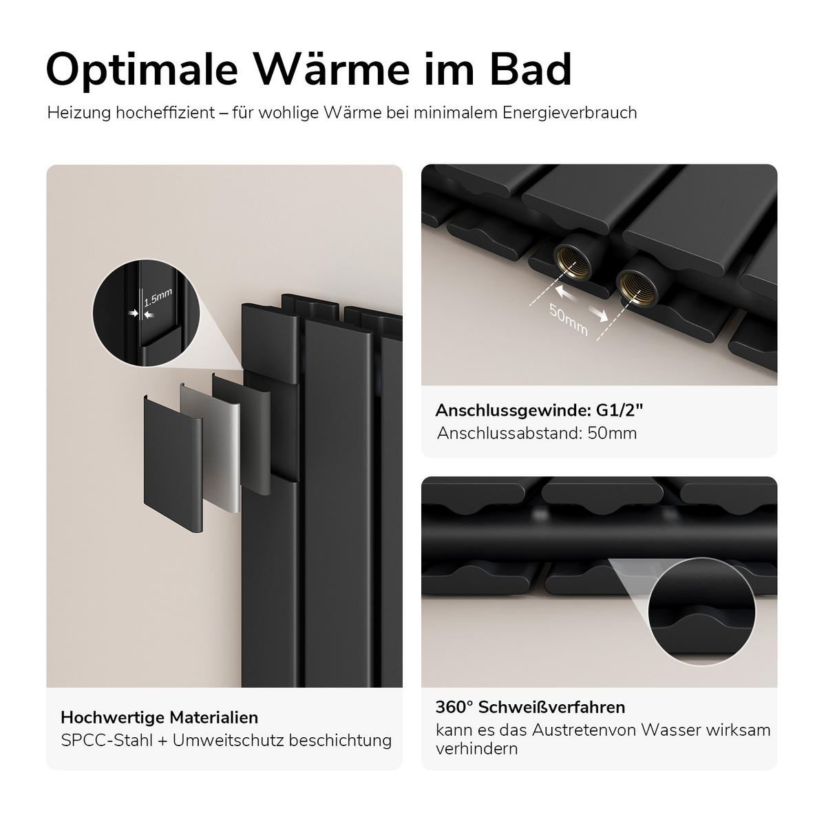 HEIZKÖRPER Flachheizkörper Schwarz 160/30/6,3 cm - Anthrazit, Metall (30/160/6.3cm) - EMKE