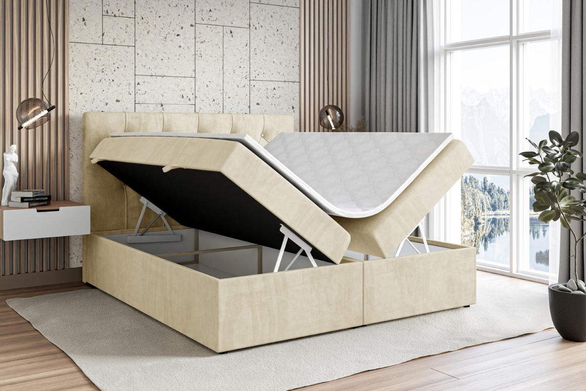 BOXBETT mit Matratze H4 und Lattenrost - MIRAGE - 160x200 - H4 - Beige - Beige, Holzwerkstoff (160/200cm) - ALTDECOR
