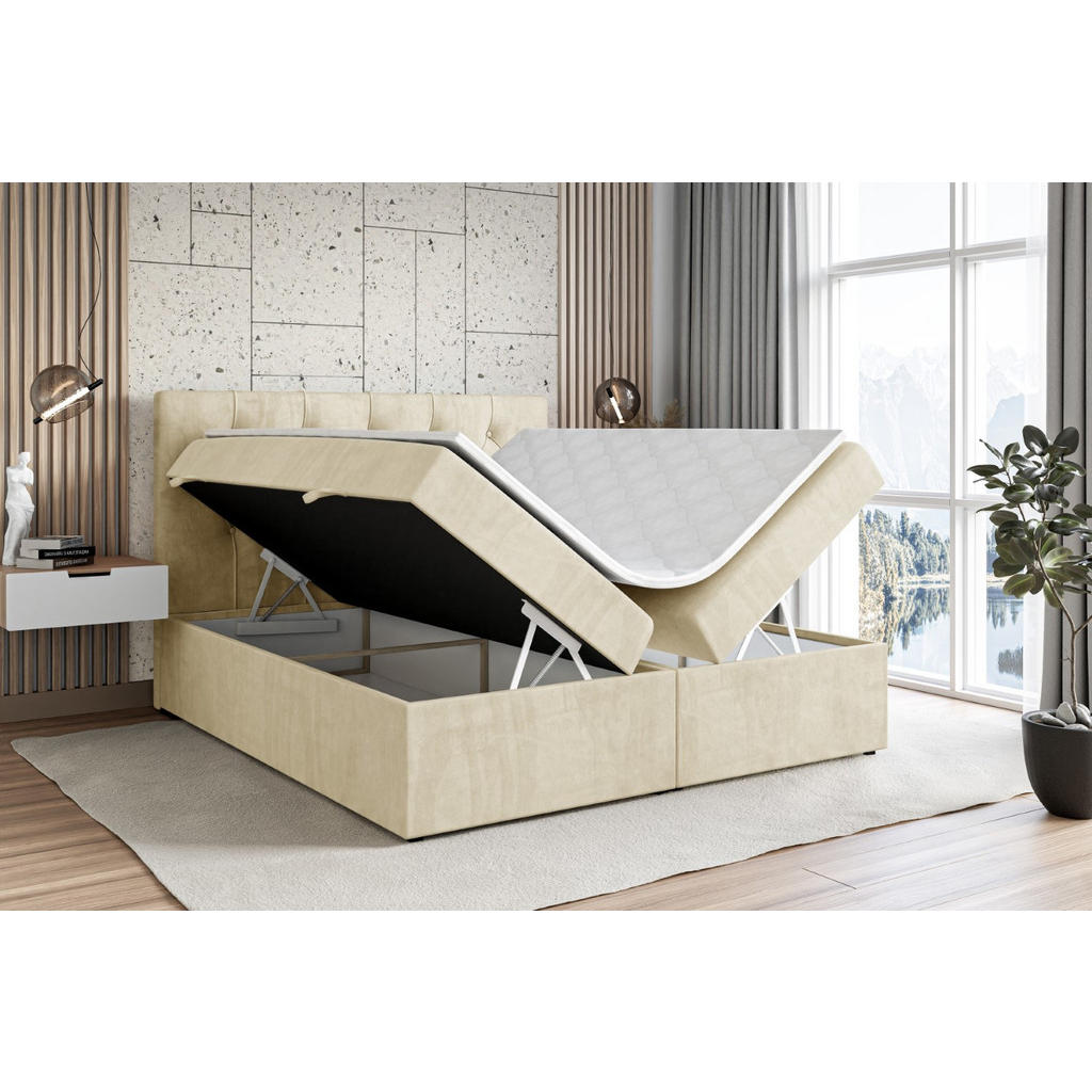 Thumbnail - Altdecor Boxbett, Beige, Holzwerkstoff, Höhe ca. 20 cm, 140x200 cm, Schlafzimmer, Betten, Boxspringbetten