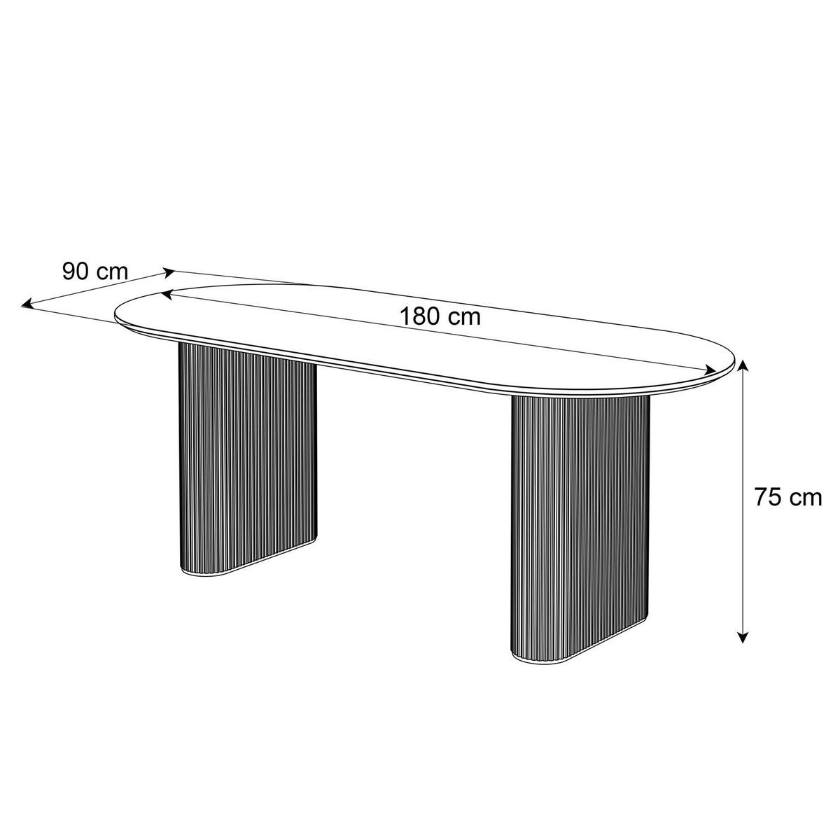 ESSTISCH OVI mit geriffelter Tischbasis Weiß hochglanz - Weiß, Holzwerkstoff (90/180/75cm) - Lookway
