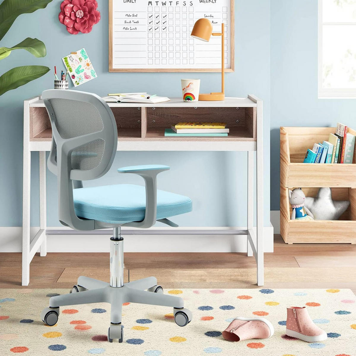 KINDER‑BÜROSTUHL 360°drehbar blau - Blau, Kunststoff (54/80/54cm) - COSTWAY