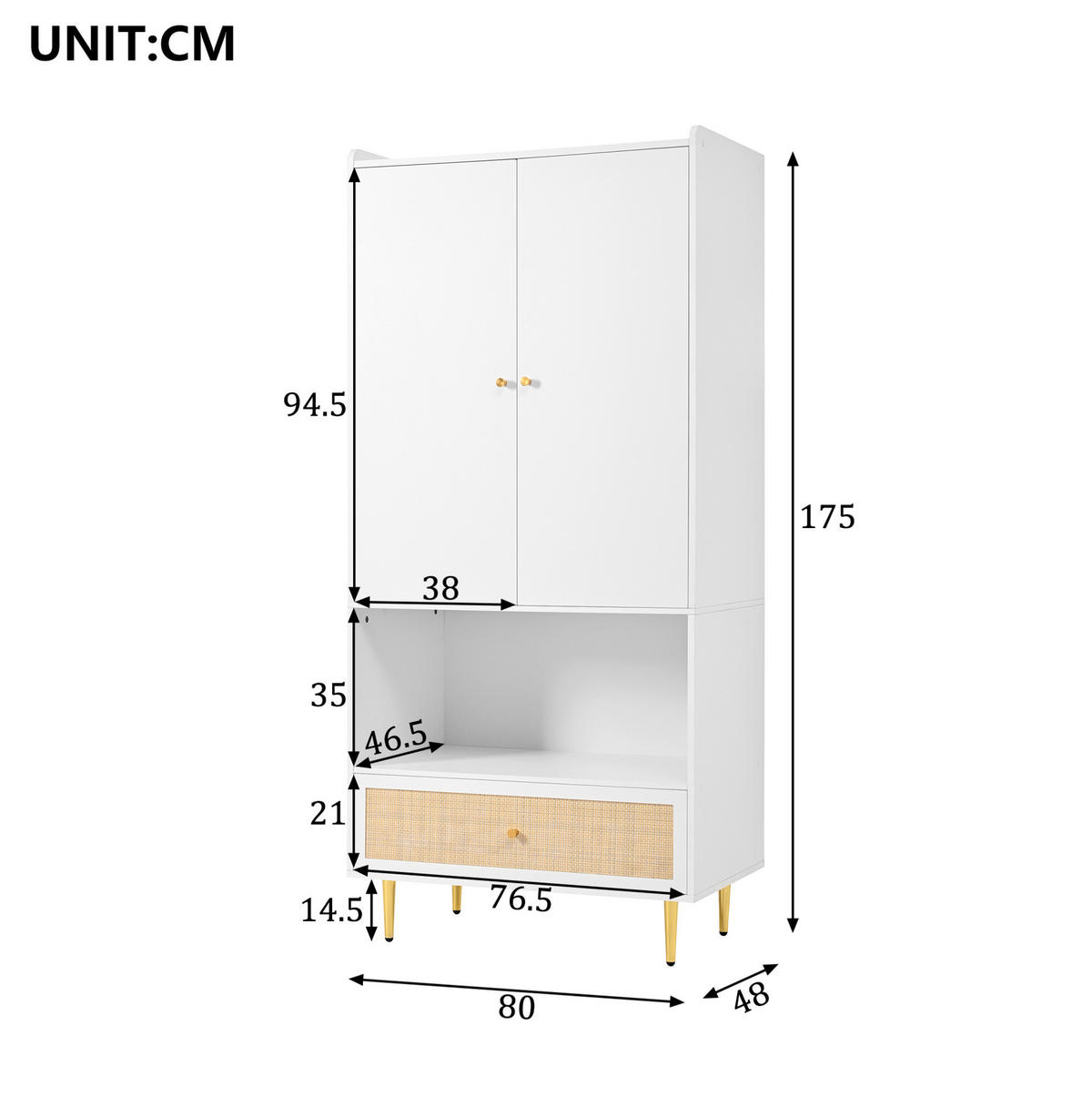 KLEIDERSCHRANK 80/48/175 cm weiß/natur aus Spanplatte mit Schublade - Weiß, Holzwerkstoff (48/175/80cm) - OKWISH