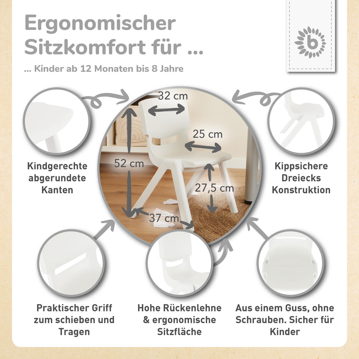 KINDERSTUHL bis 80 kg belastbar - Weiß, Kunststoff (34/51.5/36cm) - Bieco Spielwaren
