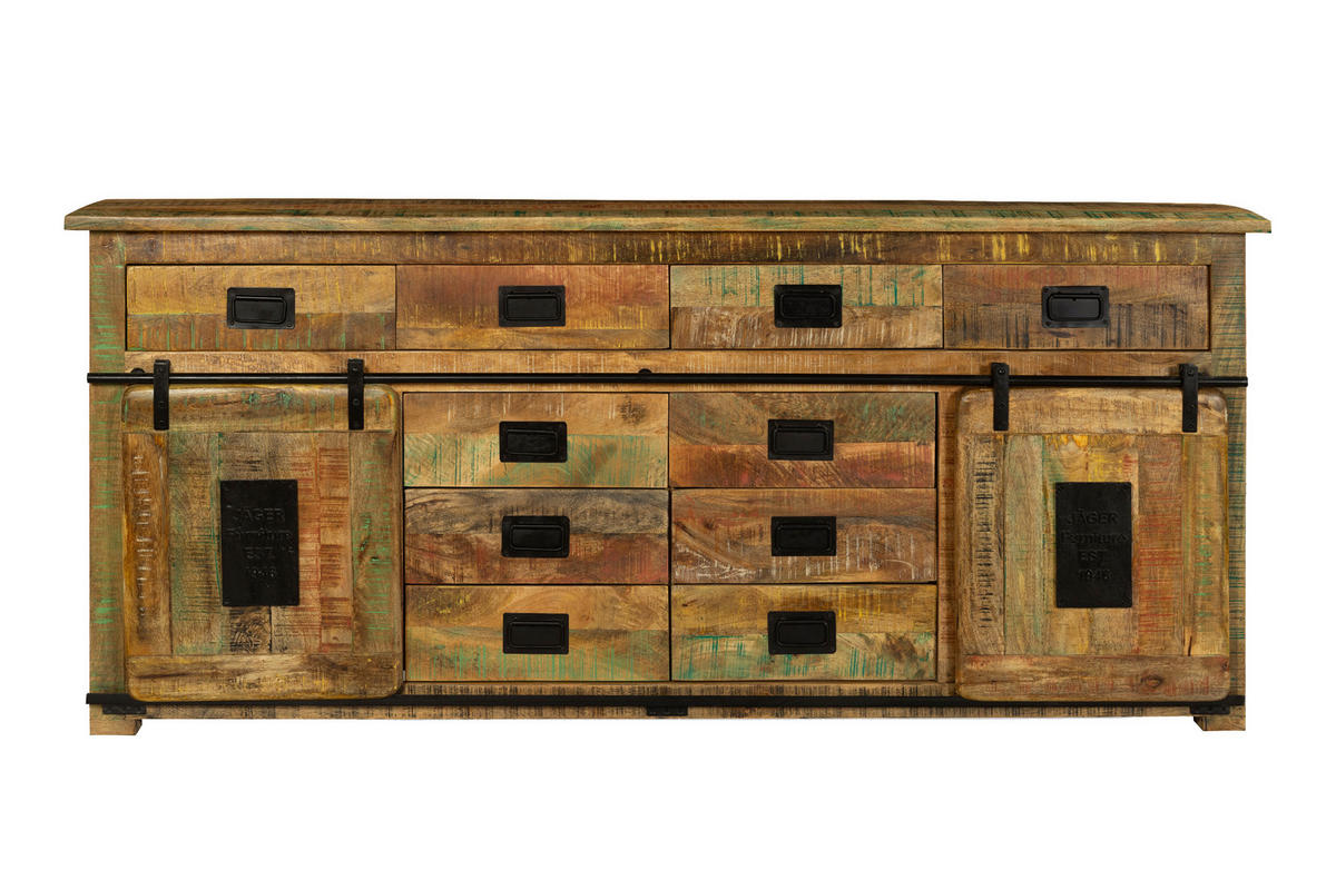 SIDEBOARD LIBRO - Hellbraun/Multicolor, Akazienholz/Holz (200/90/45cm) - SAM