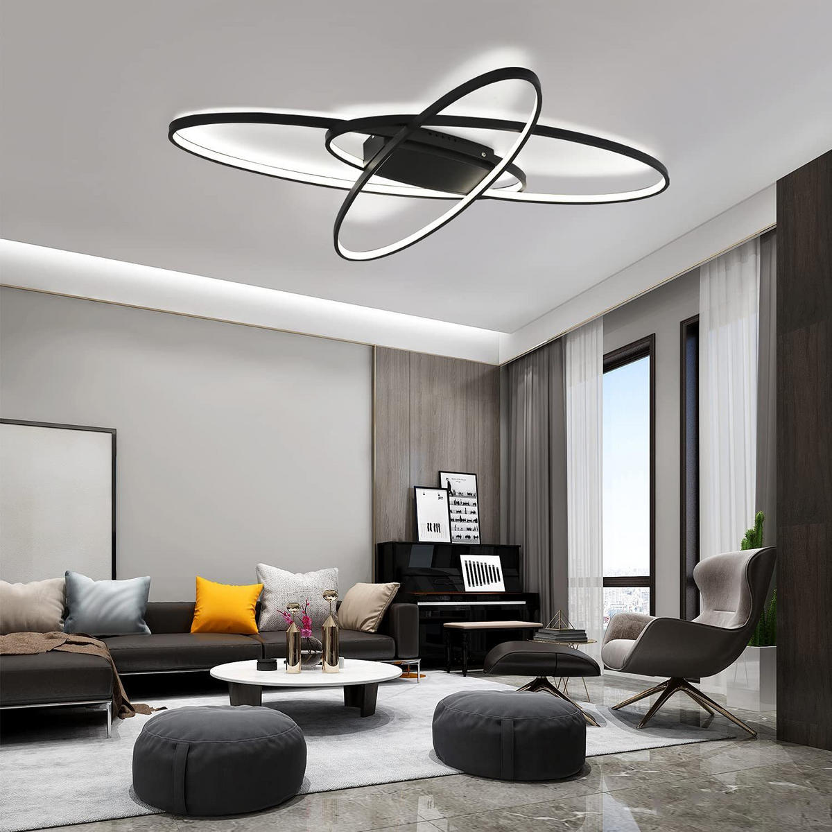 LED-DECKENLEUCHTE Zoe 85/62/7cm - Schwarz, Metall (47/65/7.5cm) - ZMH