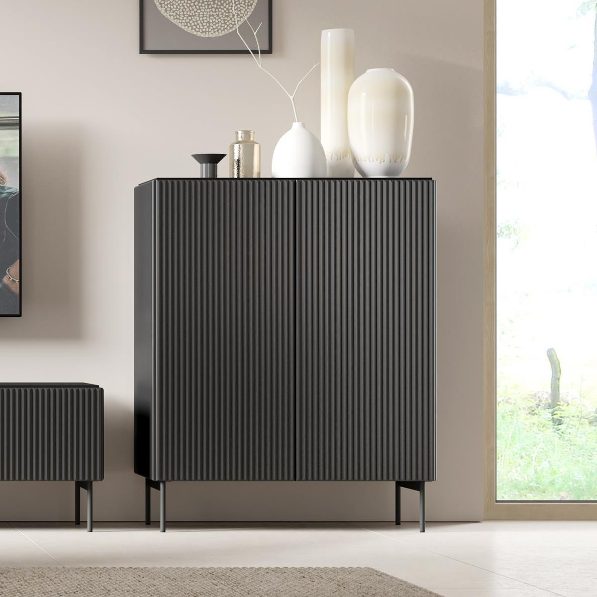 HIGHBOARD Tutti Schwarz, Hochkommode - Schwarz, Holzwerkstoff/Metall (99/123/40cm) - Bettso