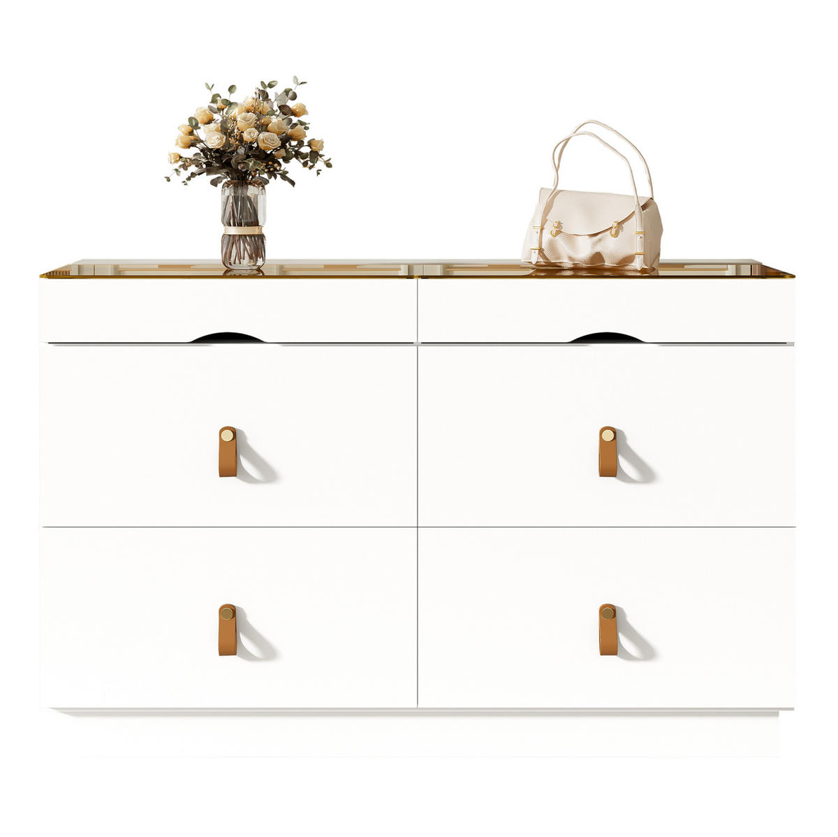 KOMMODE 120/40/78 cm mit 6 Schubladen, Glasplatte, Facheinteilung und Kippsicherung, Weiß - Weiß, Glas (120/78/40cm) - Redom